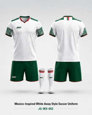 Mexico-inspired white away style soccer uniform by JGKIT