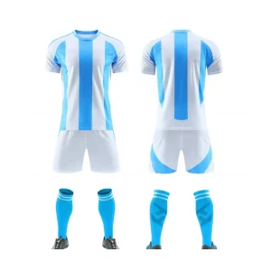 401 White Blue Blank Soccer Jersey