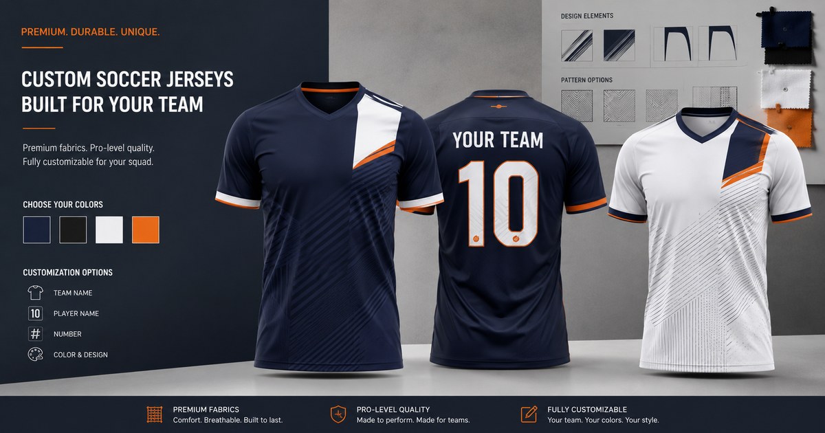 Custom soccer jerseys with front and back team customization options