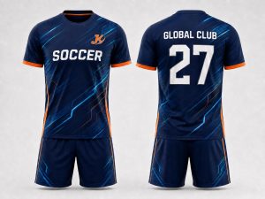 Custom digital print soccer kit with left chest JK logo