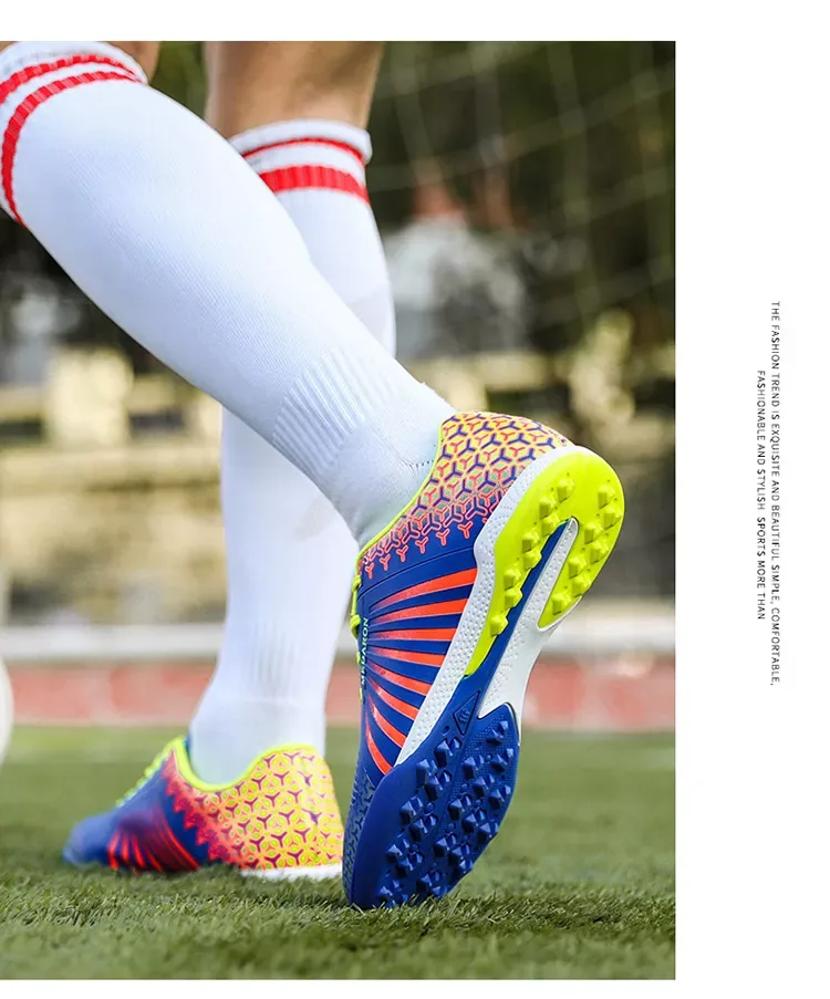 MEDARON M-720 blue orange and lime turf soccer shoes outsole and training view