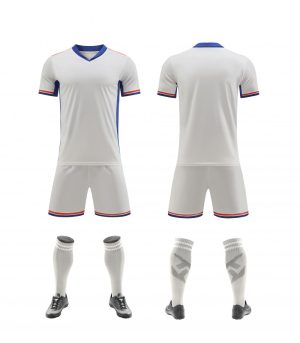 White Blue-Trim Blank Soccer Jersey Set for Team Customization