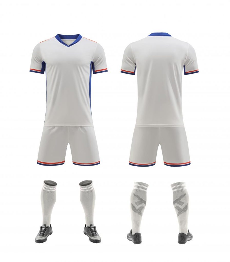 White Blue-Trim Blank Soccer Jersey Set for Team Customization