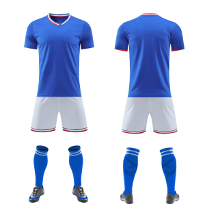 Royal blue and white blank soccer jersey set, front and back