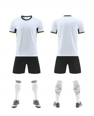 White Soccer Uniform Set with Black Trim for Custom Teams
