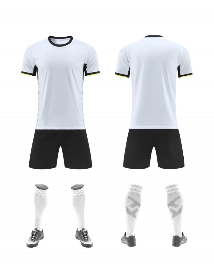 White Soccer Uniform Set with Black Trim for Custom Teams