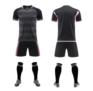 Black and pink wave-pattern blank soccer kit, front and back