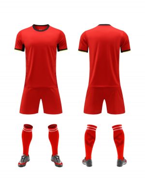 Solid Red Soccer Uniform Set with Black Trim for Custom Teams