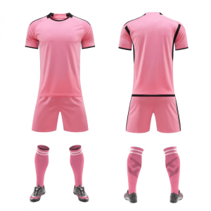 Pink and black blank soccer jersey set, front and back