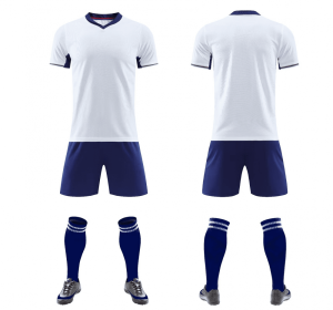 White and navy blank soccer jersey set, front and back