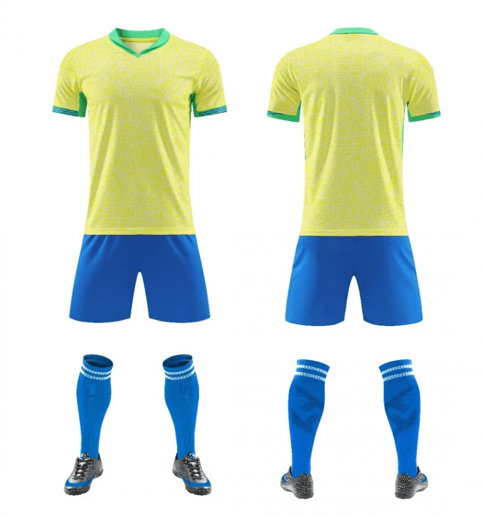 Neon Yellow and Blue Blank Soccer Kit with Green Trim – Style 4478097