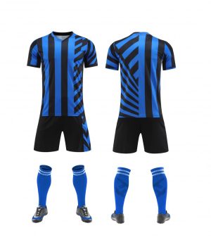 Blue Black-Stripe Blank Soccer Uniform Set for Team Customization