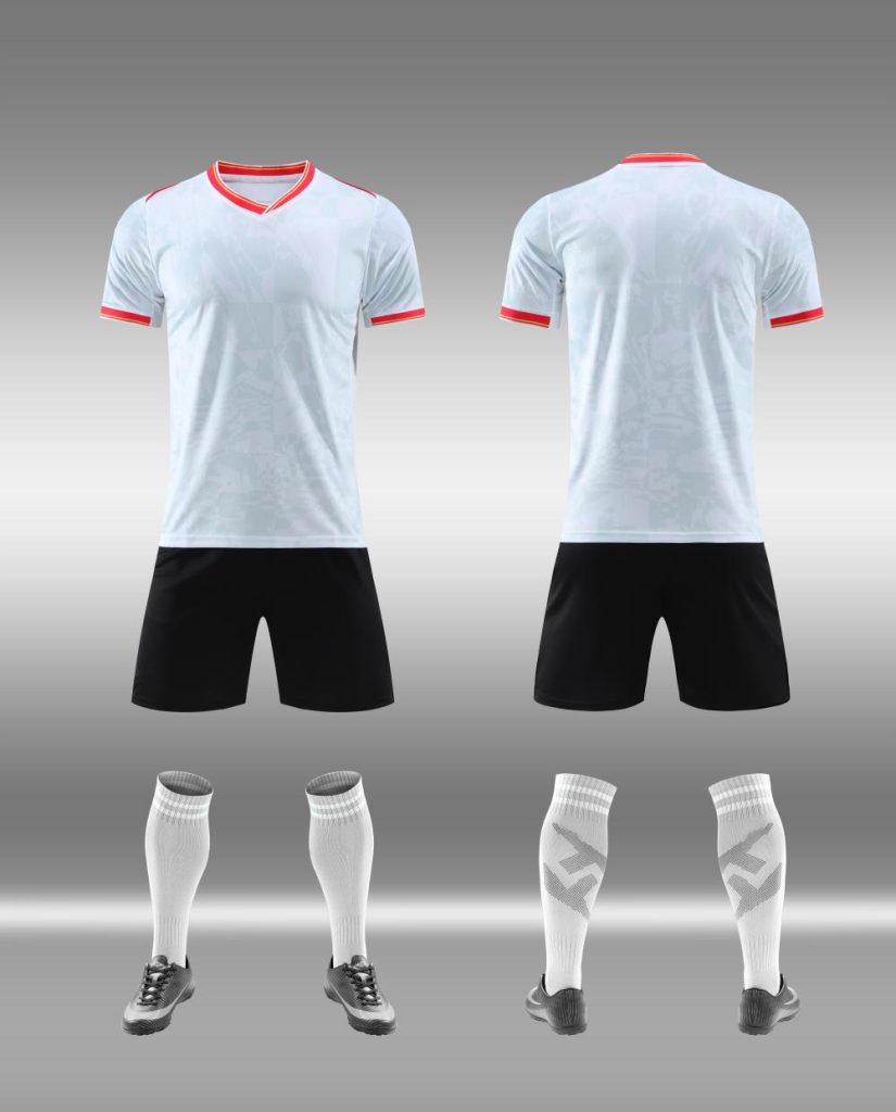 White and Black Blank Soccer Jersey Set with Red Trim – Style 4478103