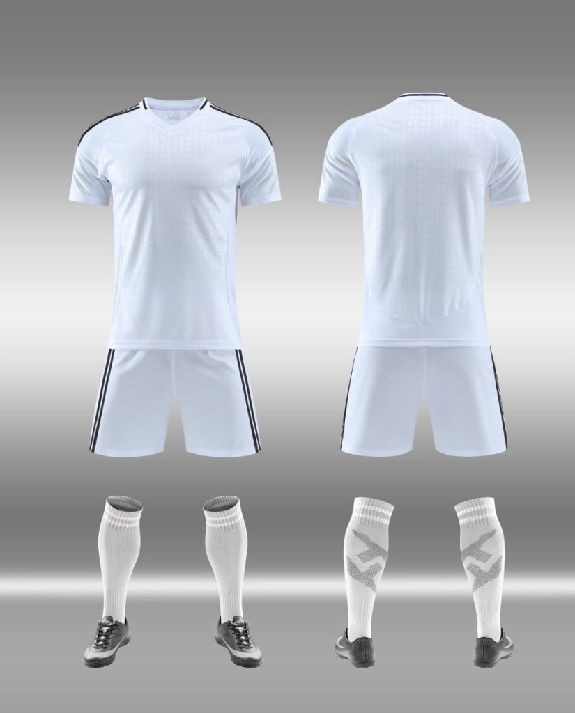 White and Gray Blank Soccer Kit with Side Trim – Style 4478094