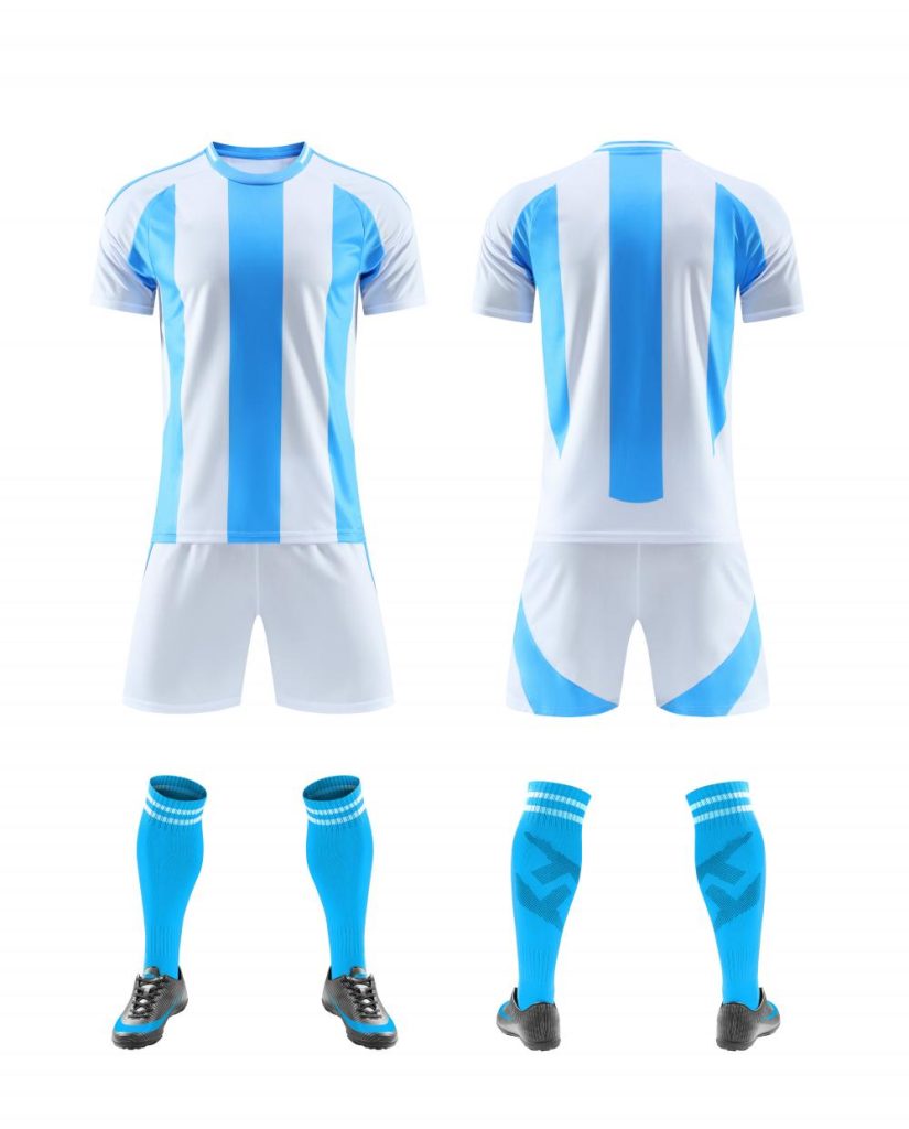 Sky Blue and White Vertical-Stripe Blank Soccer Kit – Style 4478093