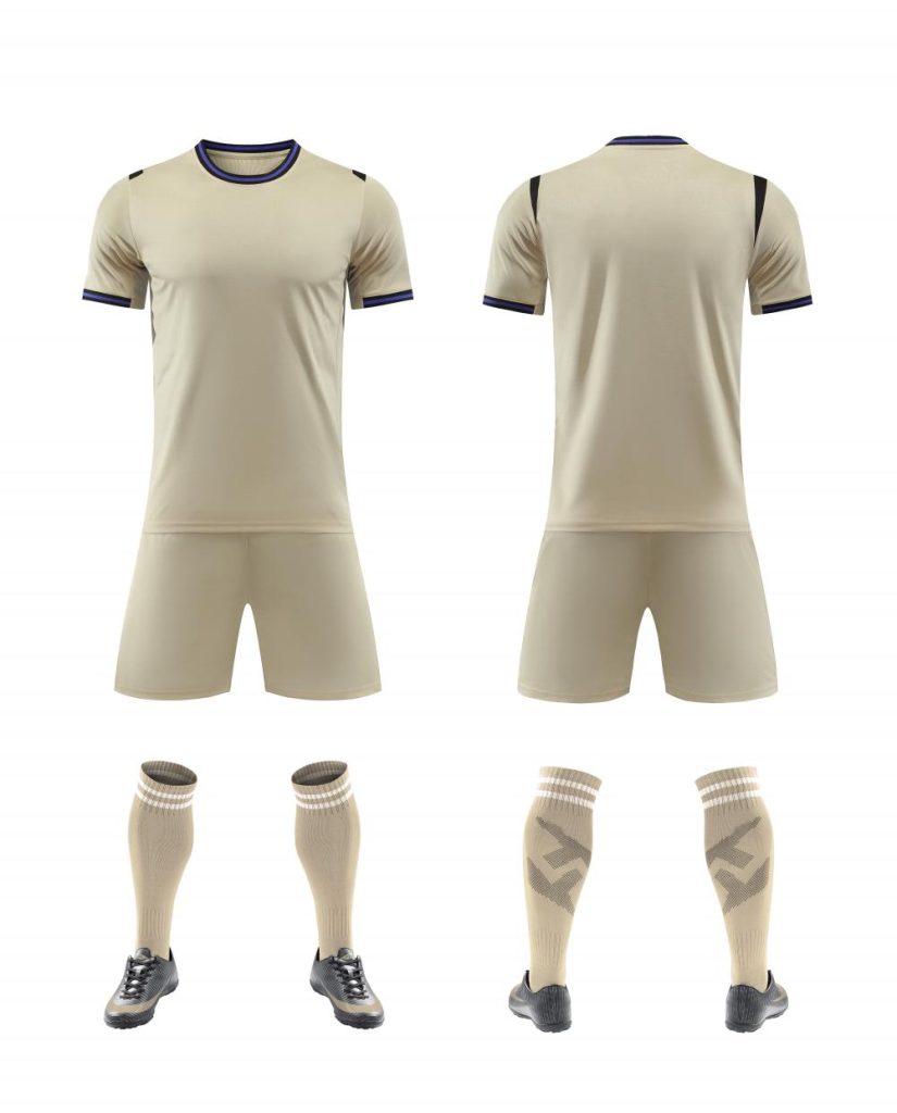 Cream Short-Sleeve Blank Soccer Kit with Black Trim – Style 4478082