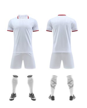 White Red-Trim Blank Soccer Jersey Set for Team Customization