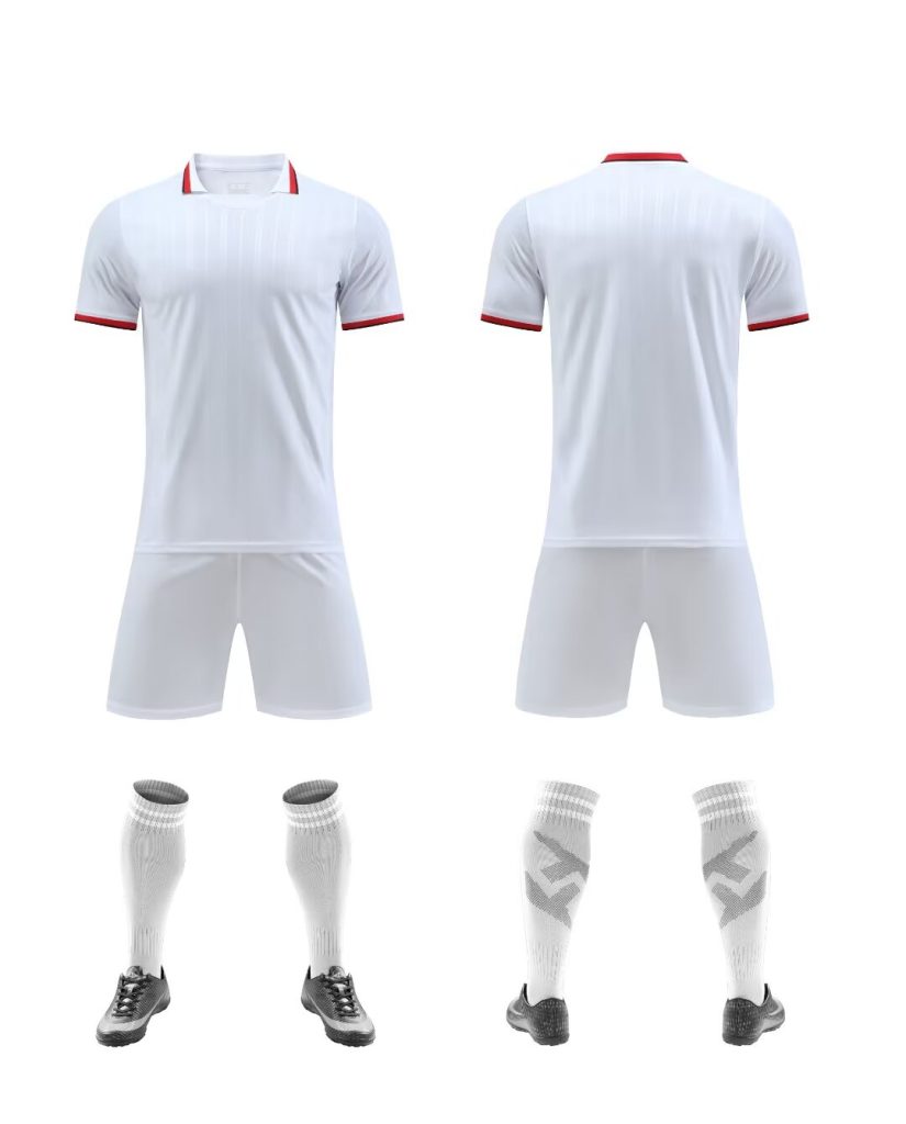 White Red-Trim Blank Soccer Jersey Set for Team Customization