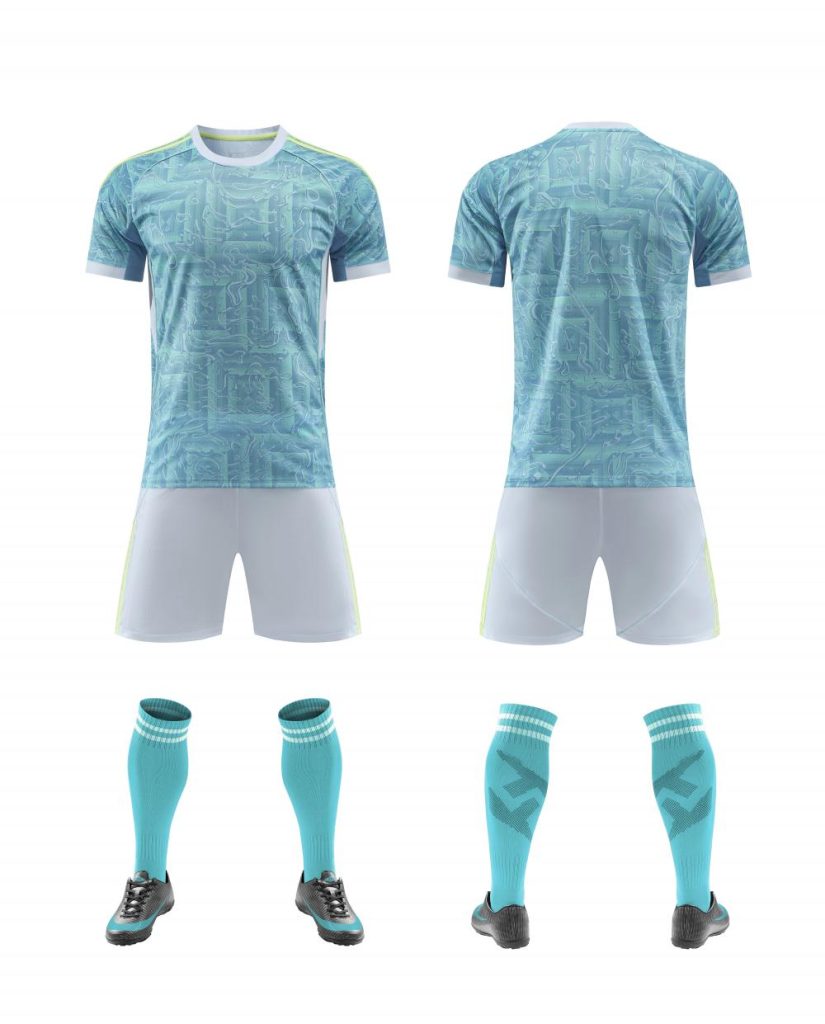 Light Aqua Pattern Blank Soccer Kit with White Shorts – Style 4478081
