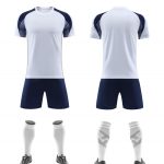 White and Navy Raglan Blank Soccer Kit with Matching Shorts – Style 4478079