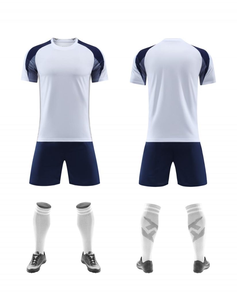 White and Navy Raglan Blank Soccer Kit with Matching Shorts – Style 4478079