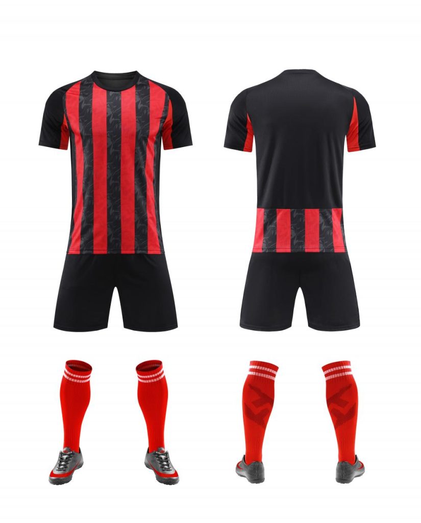 Red and Black Vertical-Stripe Blank Soccer Kit – Style 4478078