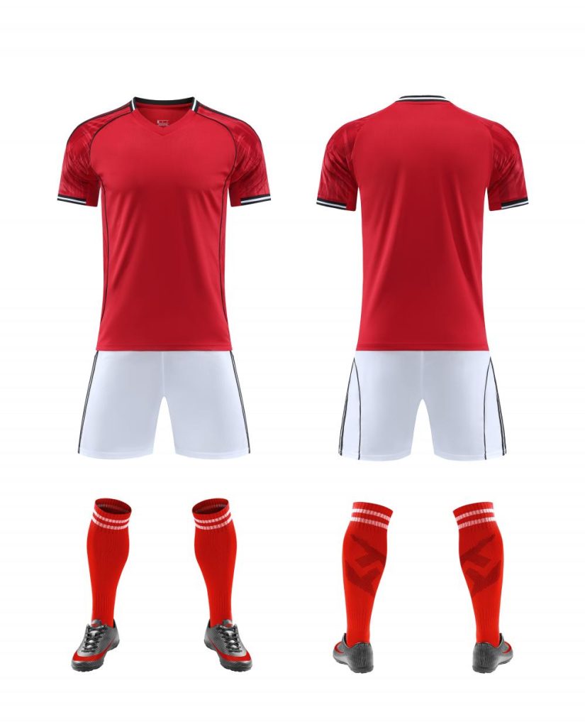 Red Blank Soccer Kit with White Shorts and Black Trim – Style 4478077