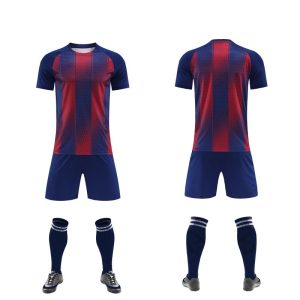 Navy and red gradient blank soccer kit, front and back