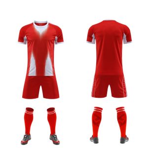 Red blank soccer kit with white side panels, front and back