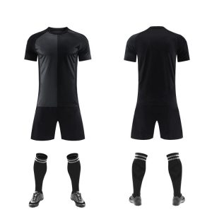 Black and gray side-panel blank soccer kit, front and back