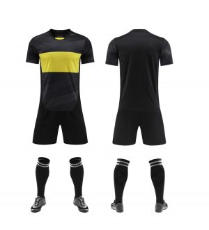 Black Yellow-Panel Blank Soccer Uniform Set for Team Customization