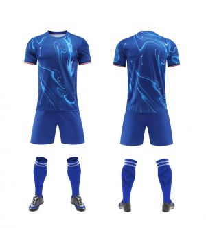 Blue Wave-Pattern Blank Soccer Jersey Set for Team Customization
