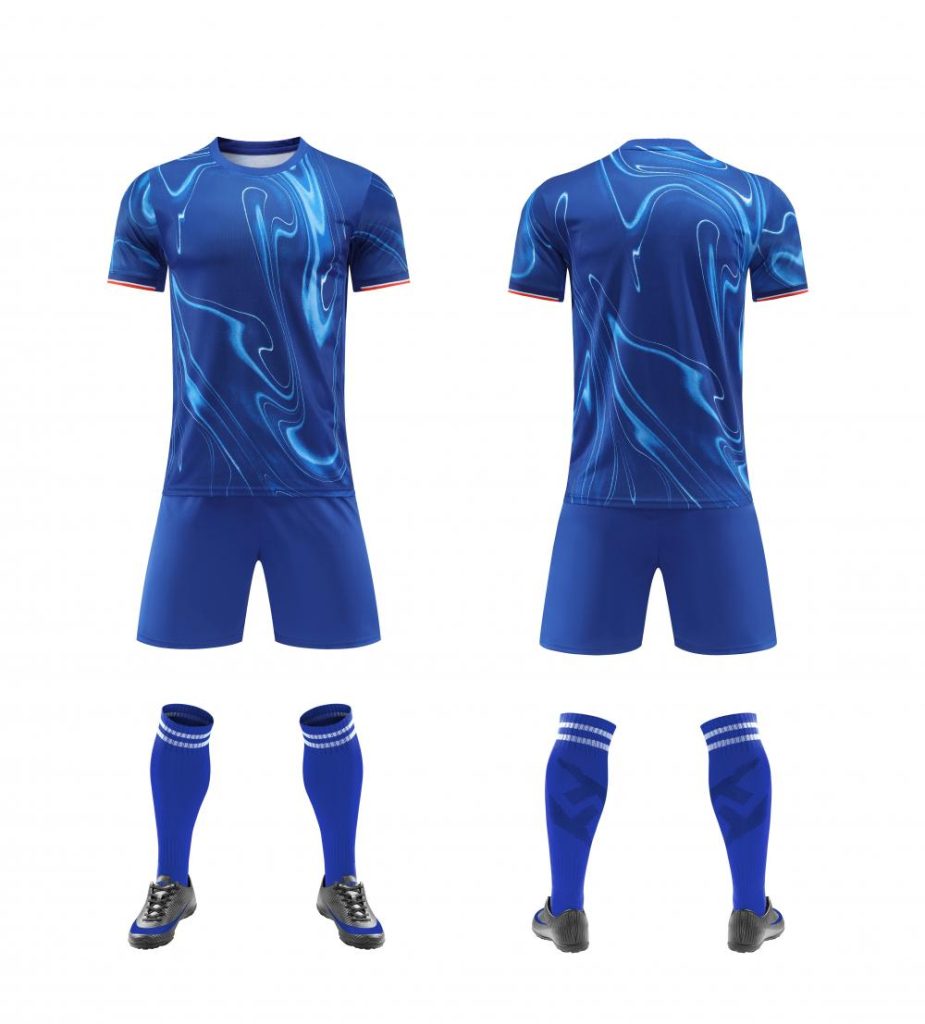 Blue Wave-Pattern Blank Soccer Jersey Set for Team Customization