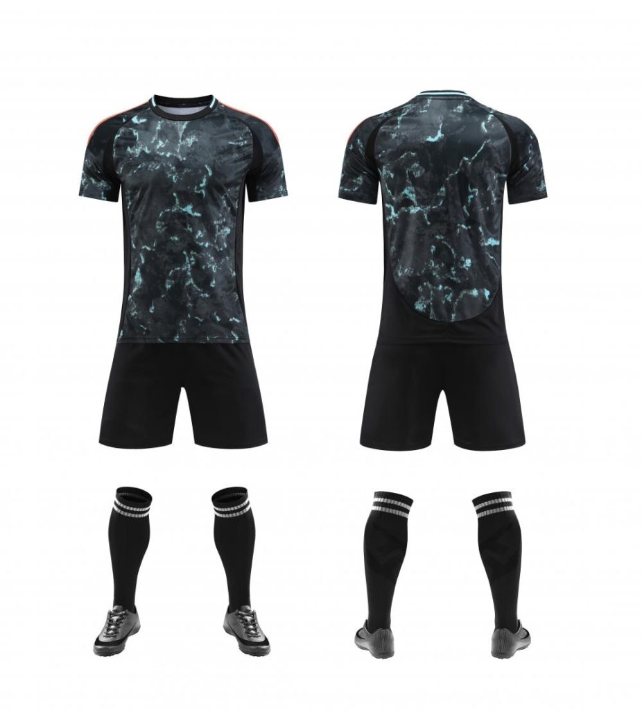 Black Marble-Pattern Blank Soccer Jersey Set for Team Customization