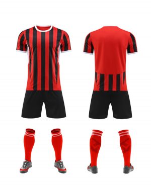 Red Black-Stripe Blank Soccer Jersey Set for Team Customization