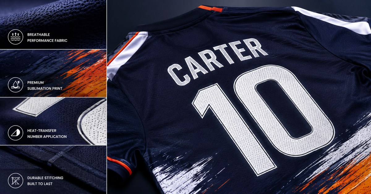Soccer jersey fabric sublimation printing and number application details