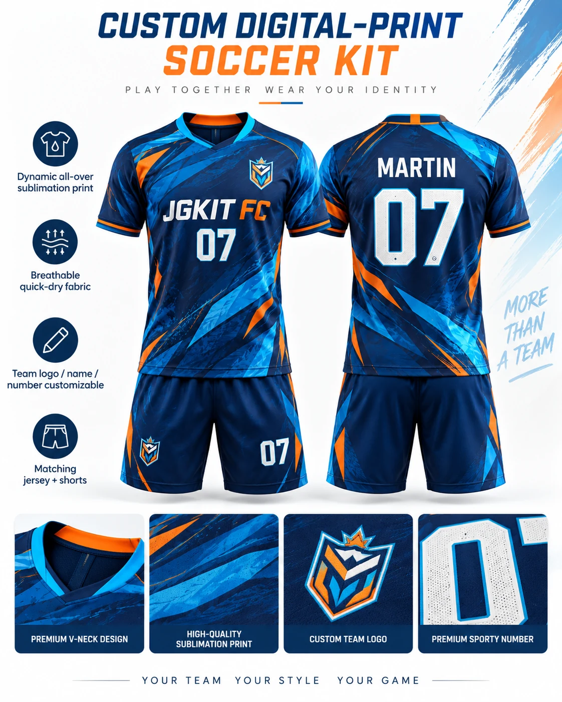 Custom digital print soccer kit product overview