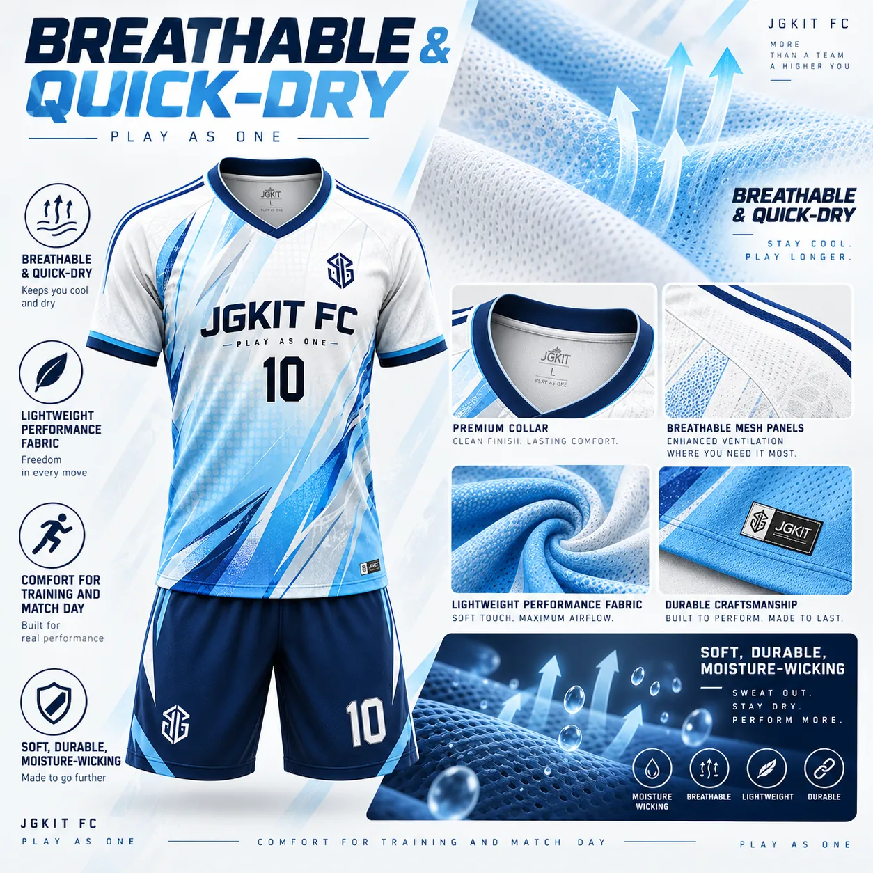 Breathable and quick-dry technology poster for the custom soccer kit