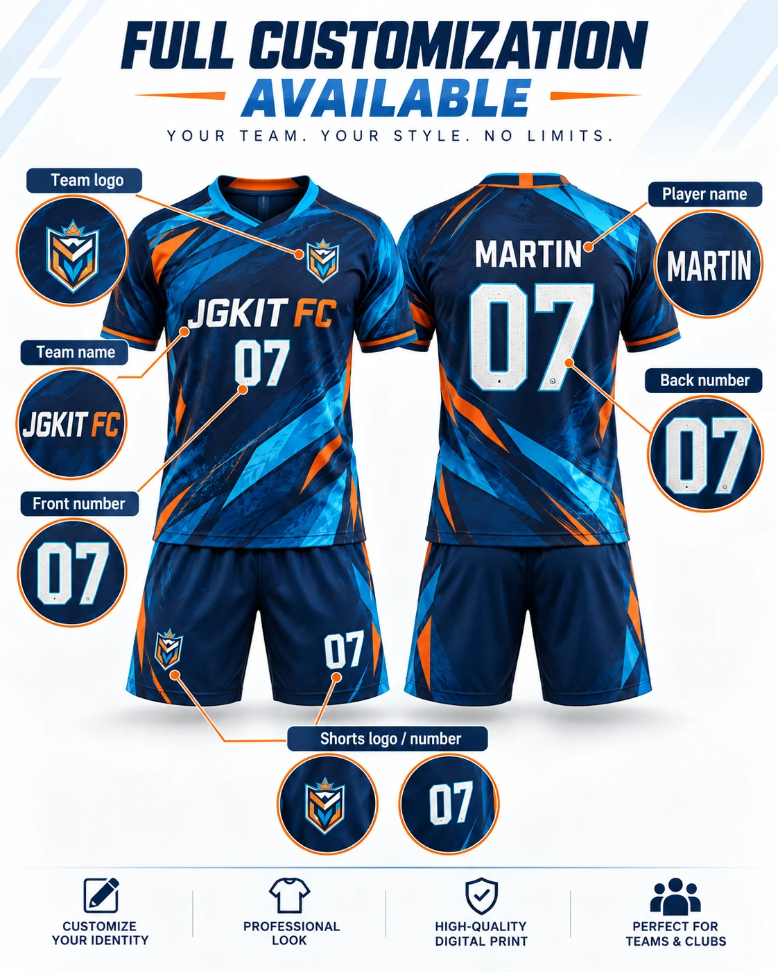Full customization options for custom soccer jerseys and team uniforms