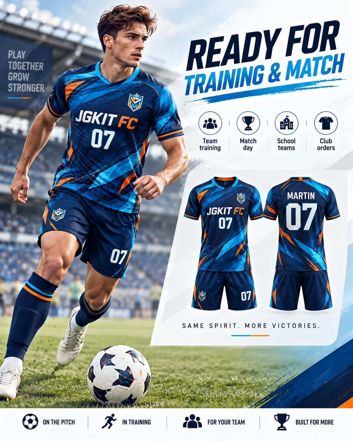 Custom soccer kit for training match day school teams and club orders