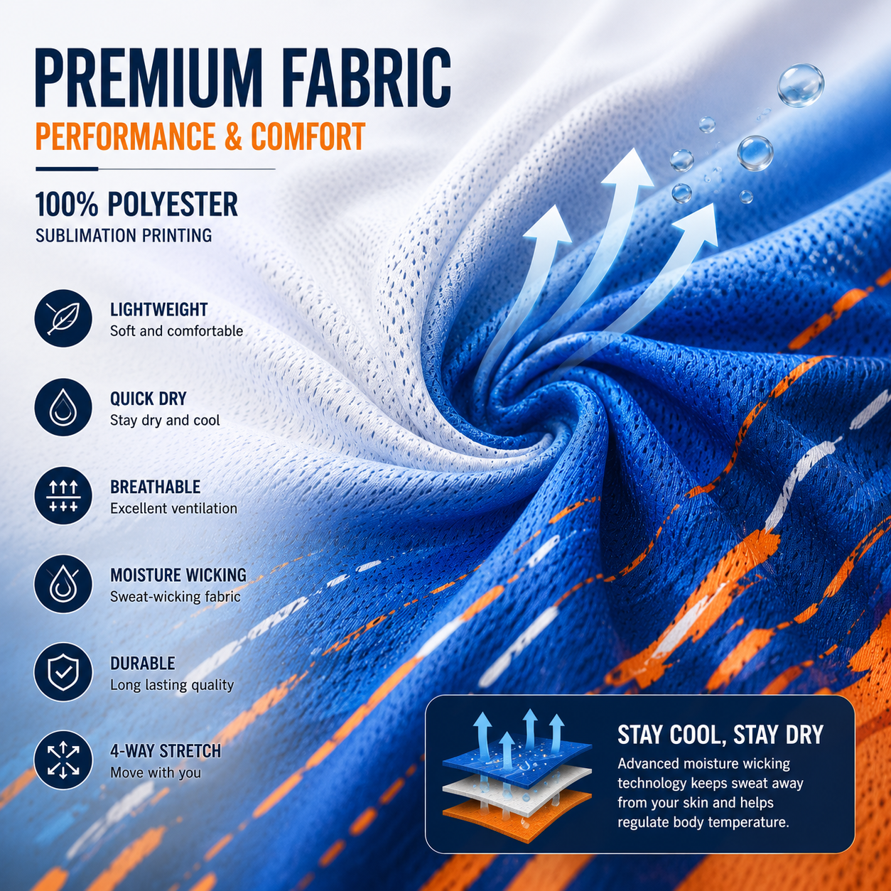 Lightweight quick dry polyester fabric for custom running shirts
