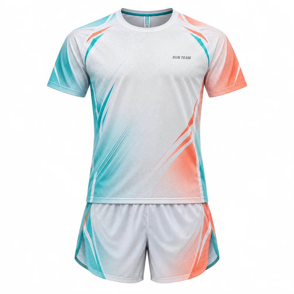 Custom quick dry running set with short sleeve shirt and shorts