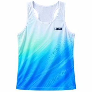 Custom running tank top with bright blue and aqua gradient lightweight quick dry design