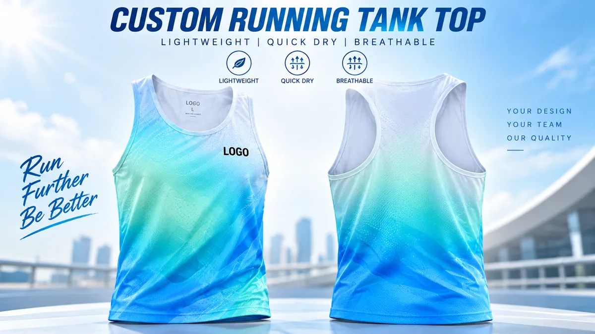 Custom running tank top overview for private label sportswear, clubs and marathon teams