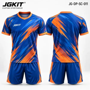 JG-DP-SC-011 blue orange custom digital print soccer kit front and back