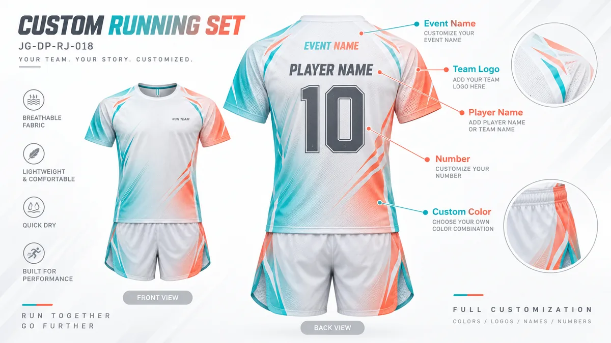 Private label running set with custom logo and team options