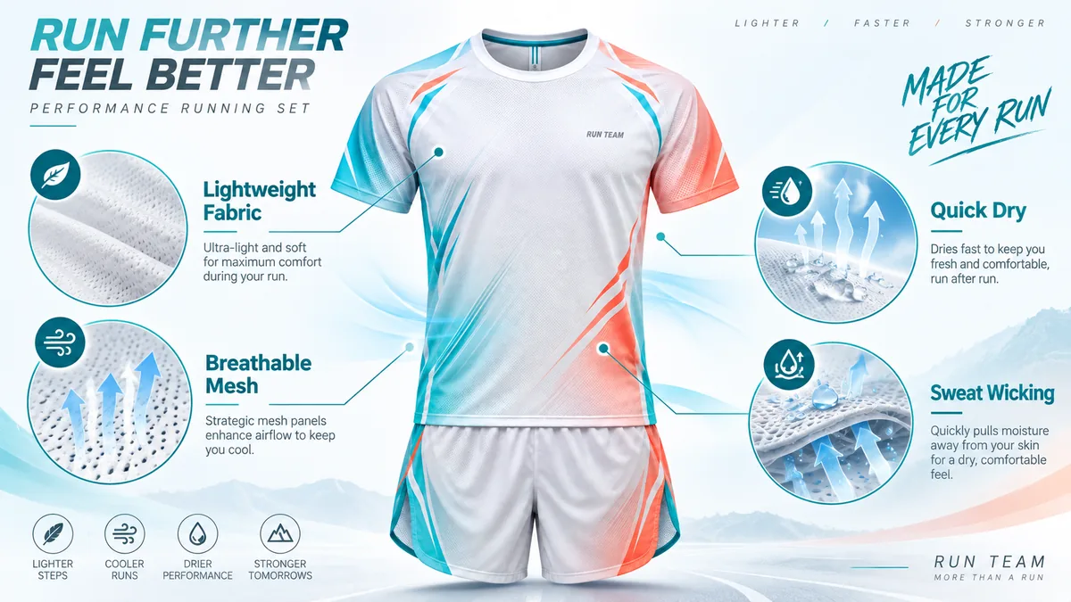 Lightweight breathable quick dry running set features