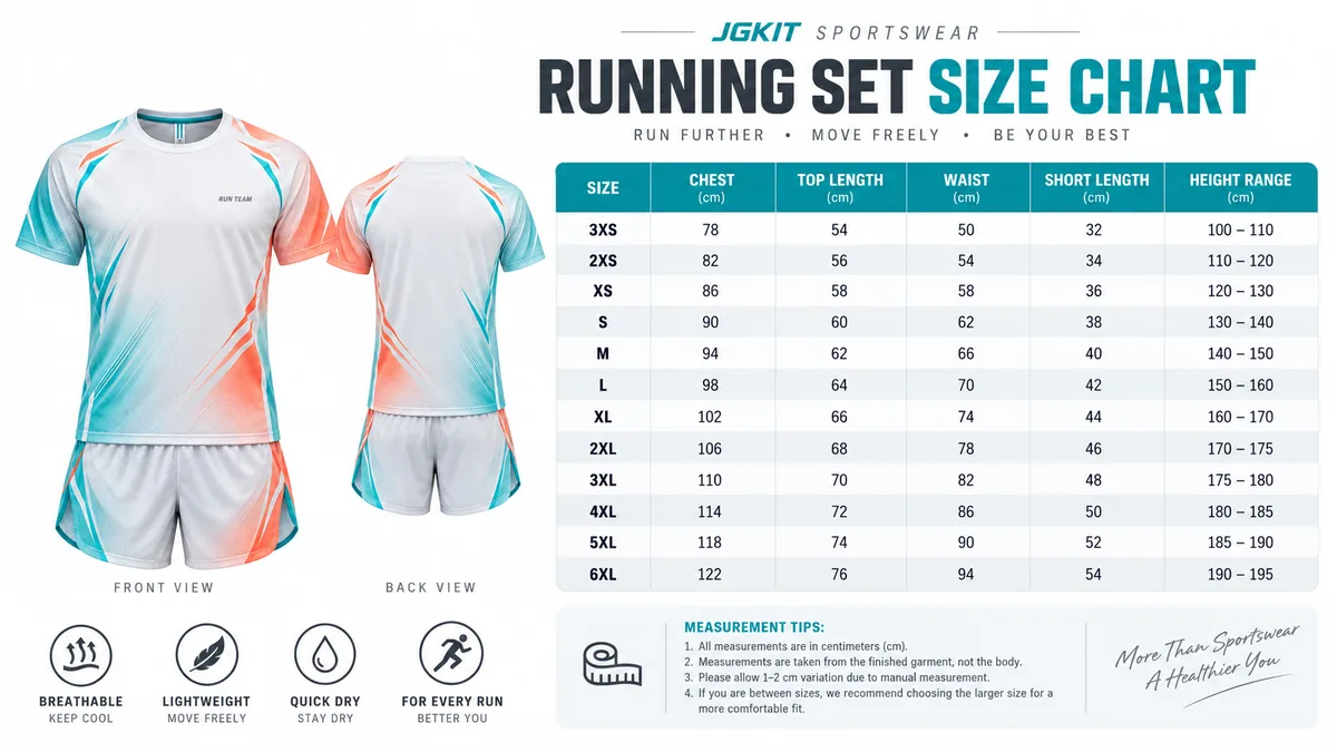 Running set size chart and apparel guide