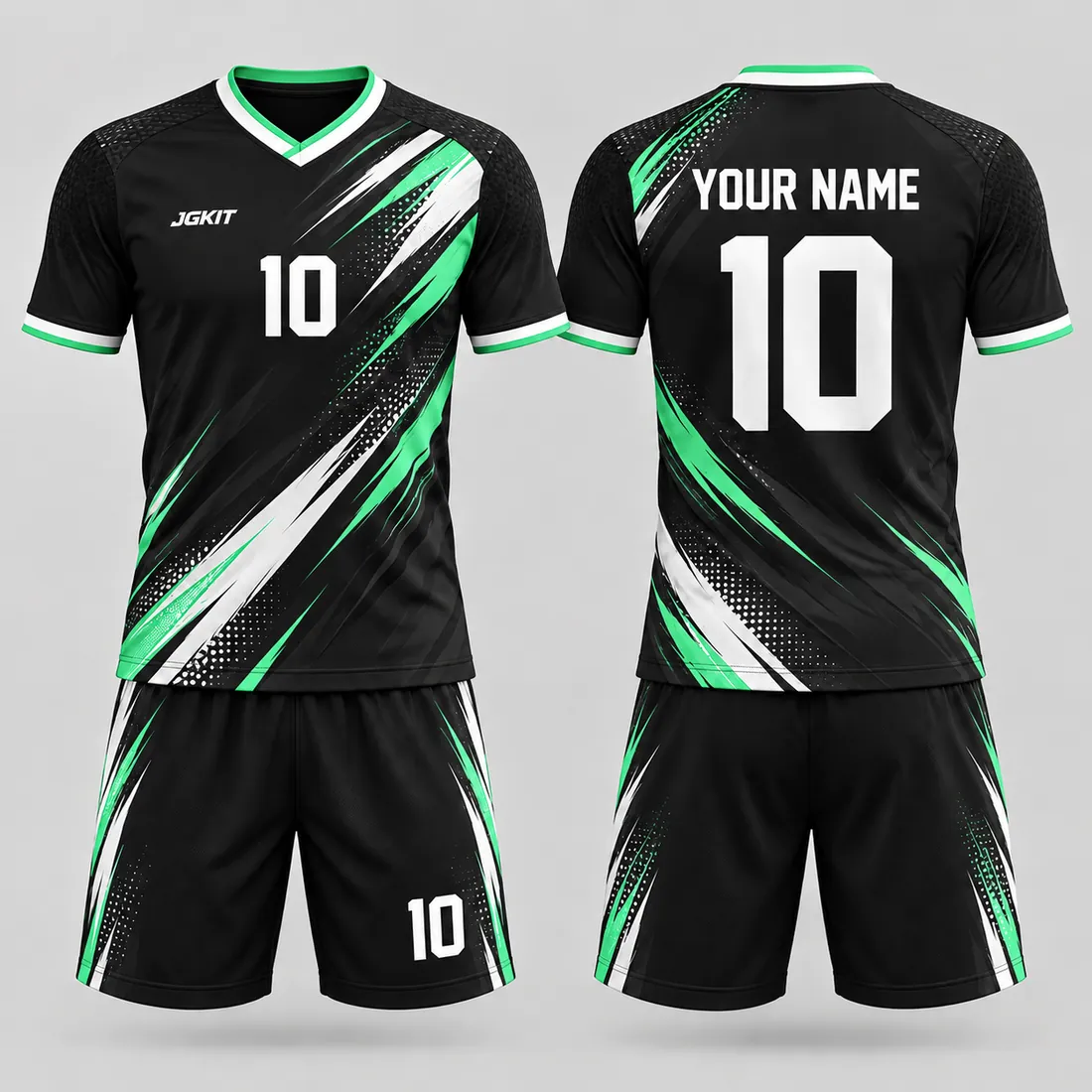 JGKIT JG-DP-SC-016 Black Mint White custom soccer jersey kit front and back