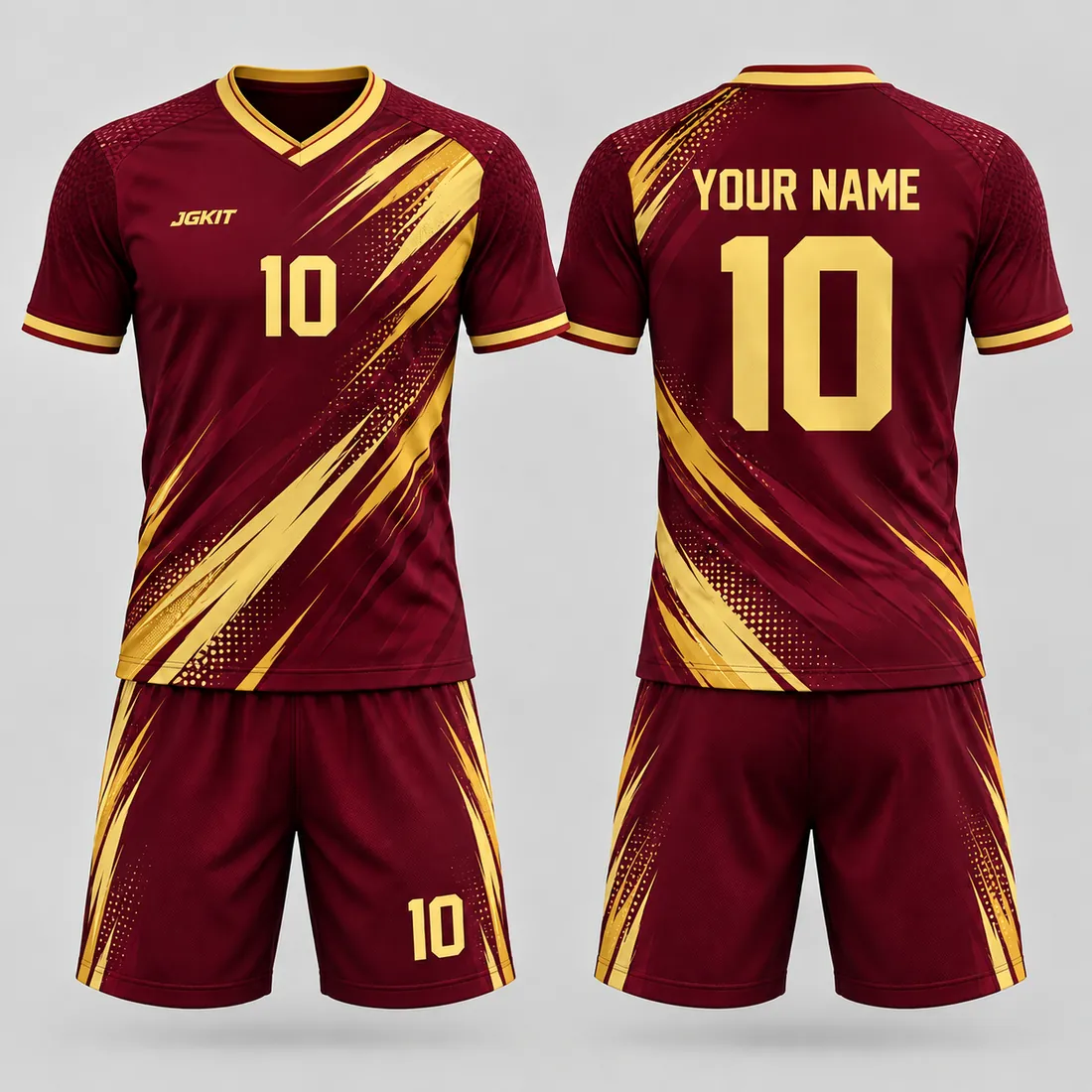 JGKIT JG-DP-SC-016 Burgundy Gold custom soccer jersey kit front and back